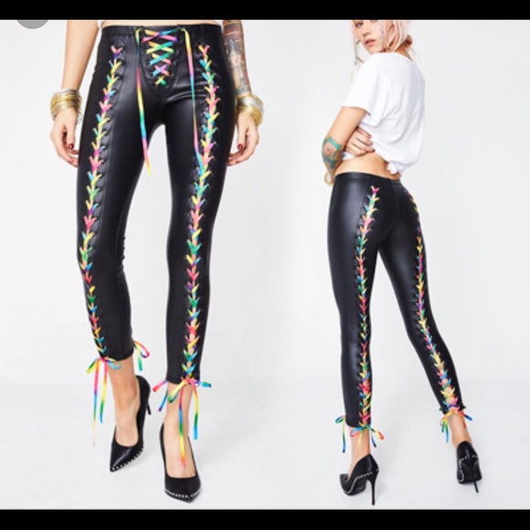 rainbow leather pants